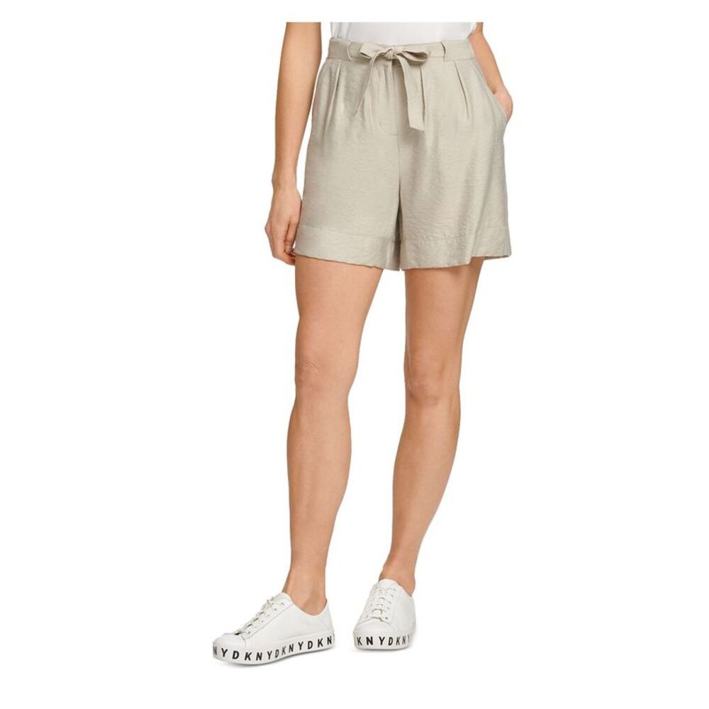 DKNY Womens Beige Pocketed Zippered Tie-waist High Waist Shorts XS